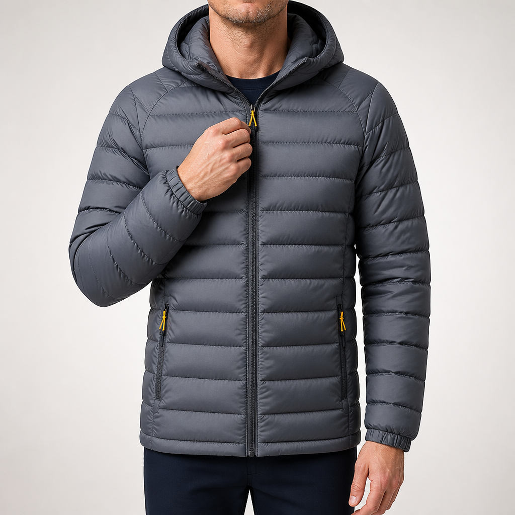 Nathaniel | Mens Puffer Jacket Hooded Padded Warm Winter Coat, Grey