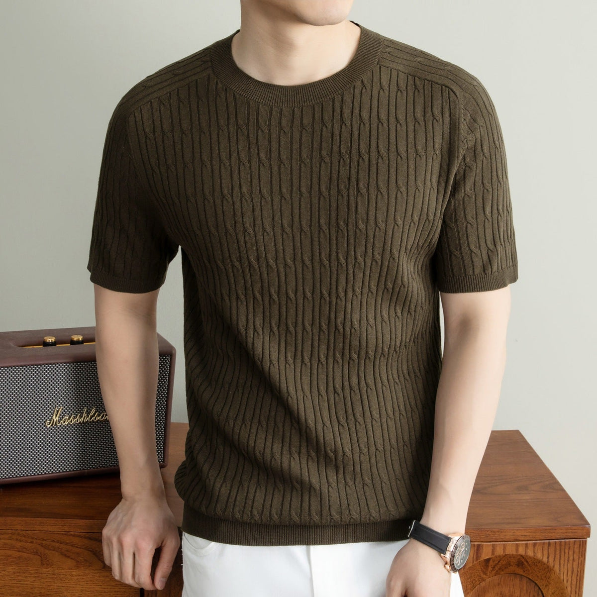 Nathaniel | Mens Tencel Linen Knitted Short Sleeve Polo Shirt - 4