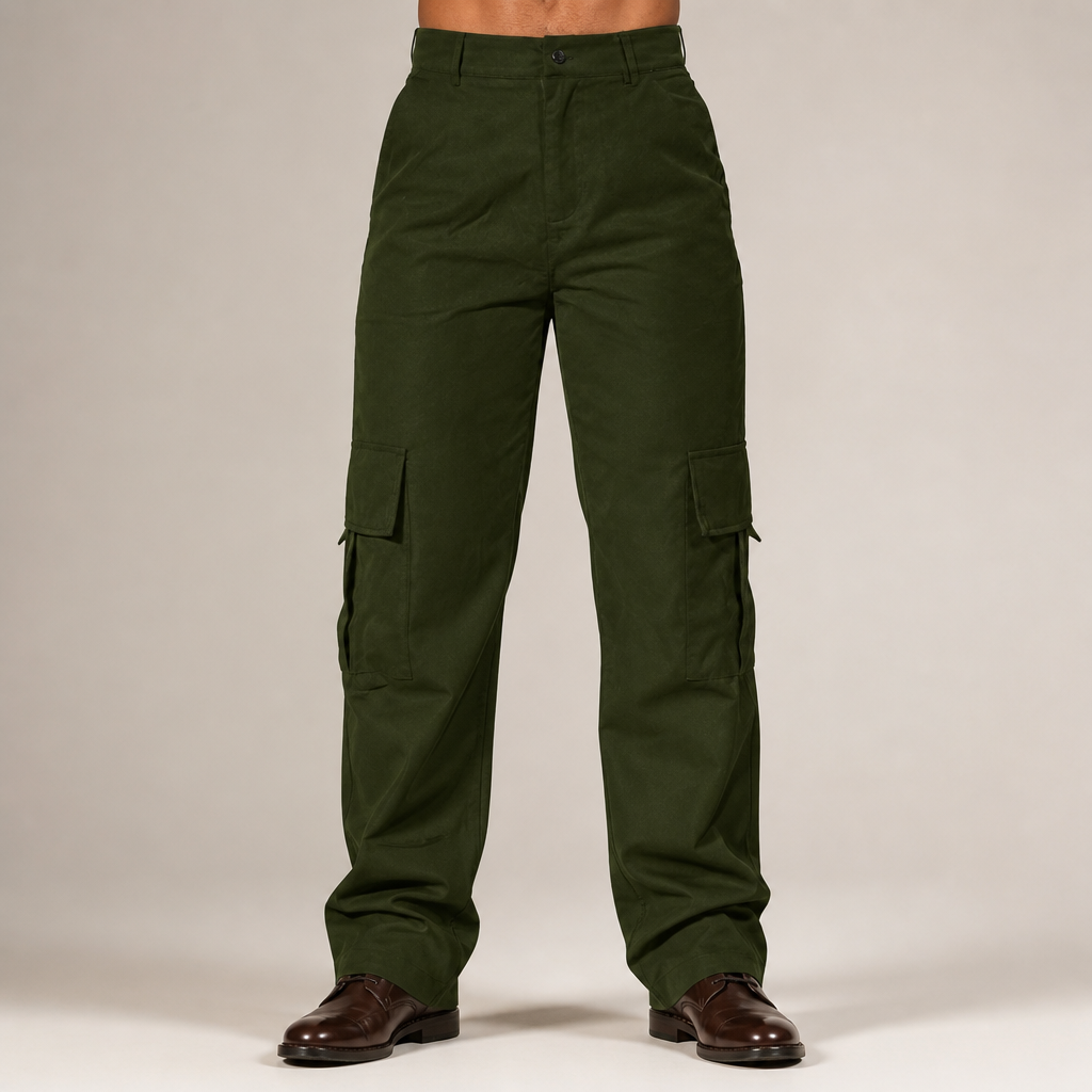 Nero | Mens Cargo Trousers Work Multi Pocket Straight Leg Trousers, Army Green