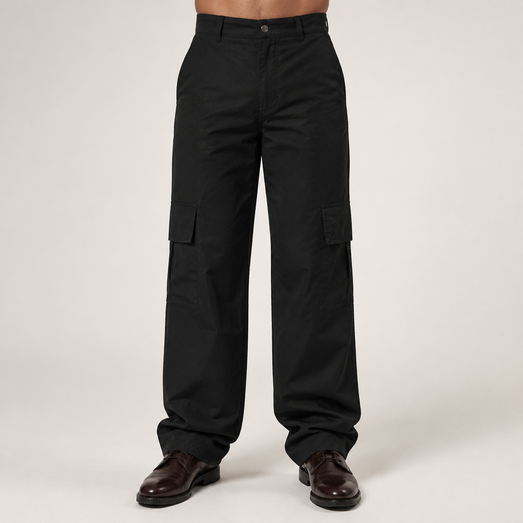 Nero | Mens Cargo Trousers Work Multi Pocket Straight Leg Trousers, Black