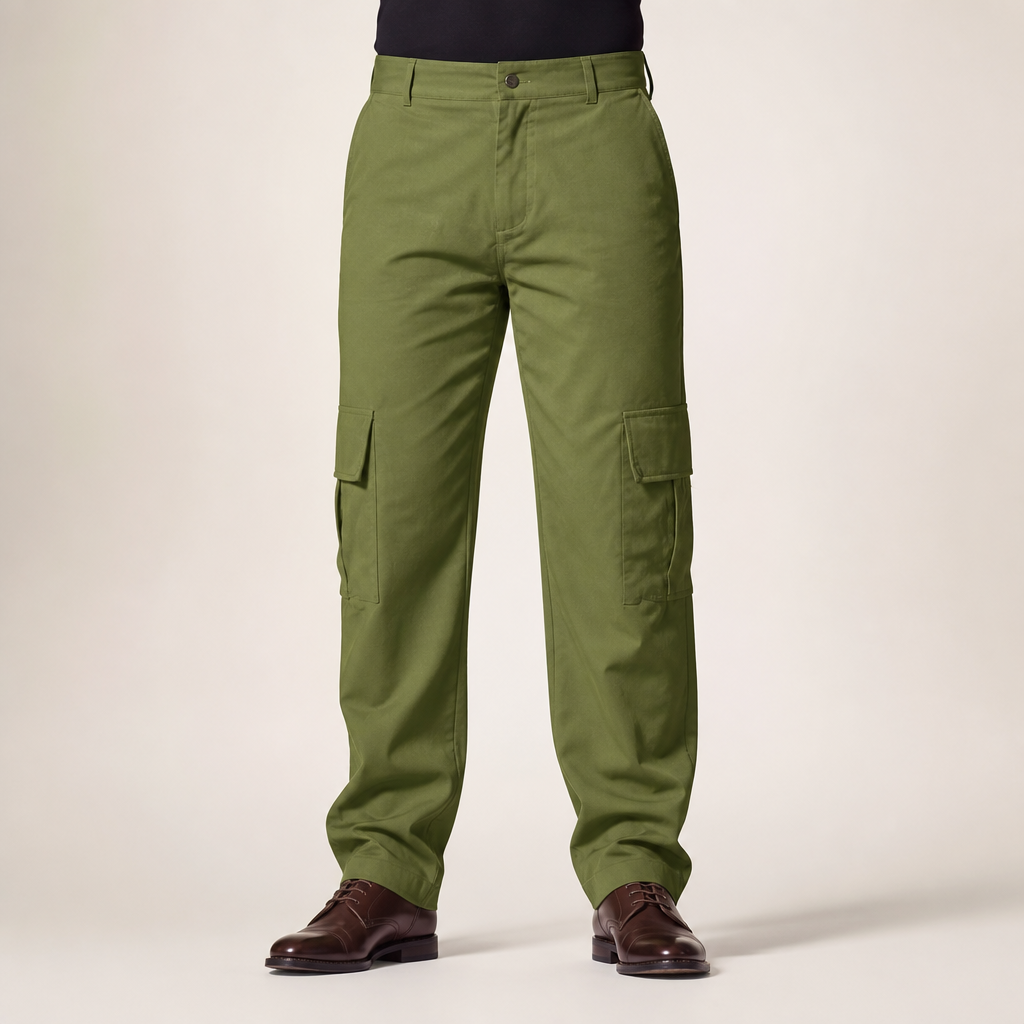 Nero | Mens Cargo Trousers Work Multi Pocket Straight Leg Trousers, Olive Green