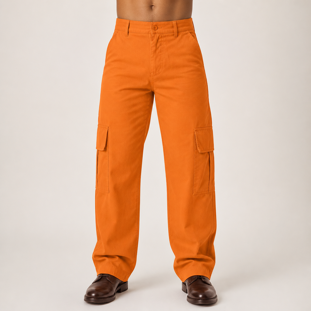Nero | Mens Cargo Trousers Work Multi Pocket Straight Leg Trousers, Orange