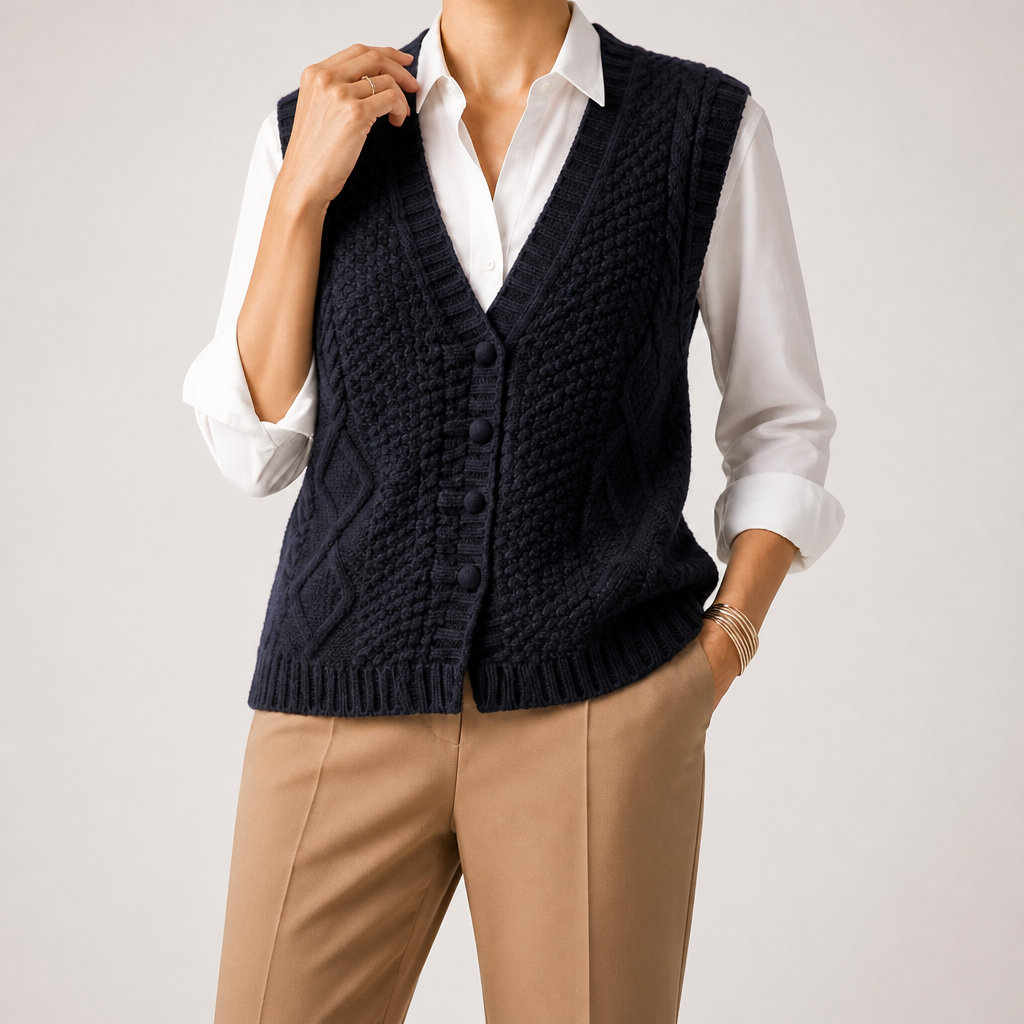 Neve | Womens Knitted Jumper V Neck Button Vest Sweater, Black