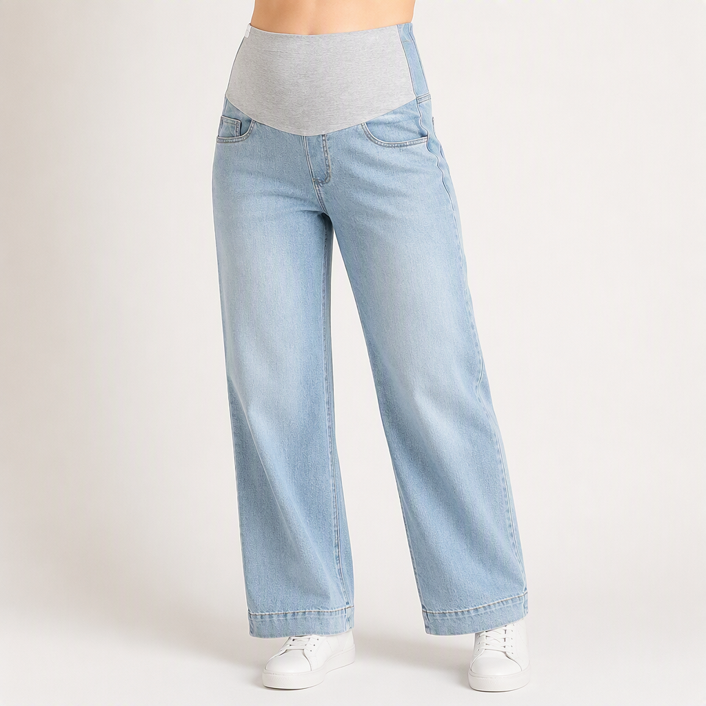 Noelle | Womens Wide Leg Jeans Maternity High Stretch Jeans, Light Blue