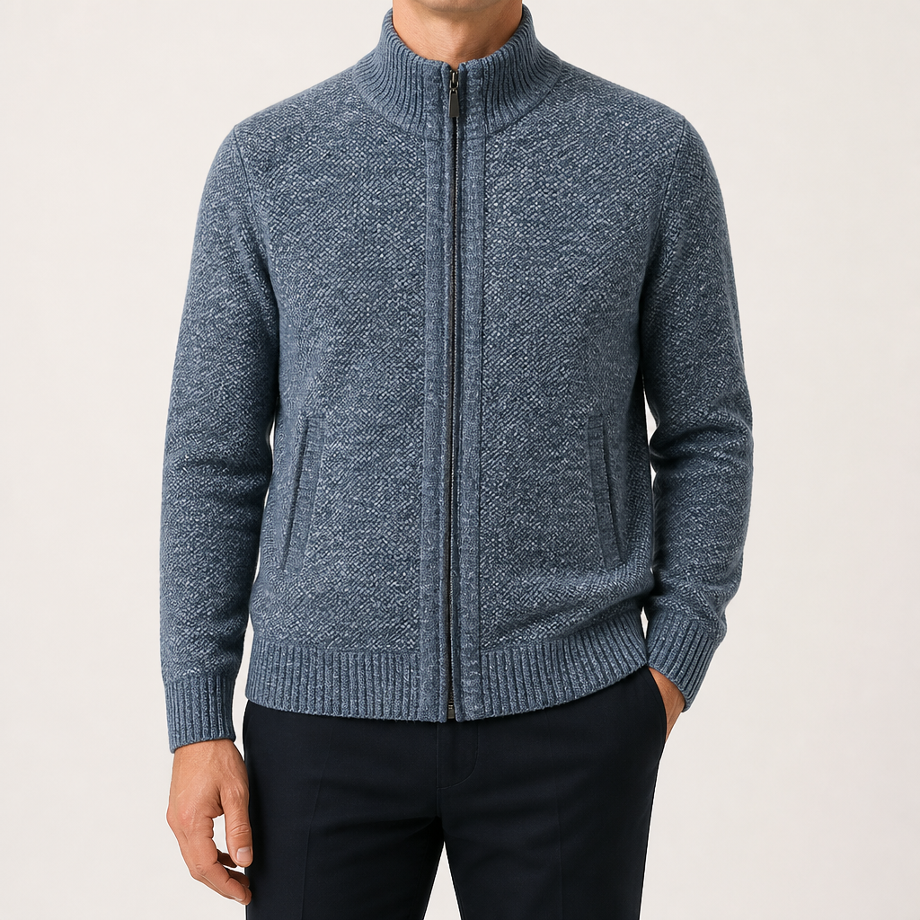 Nolan | Mens Zip Up Knitted Cardigan Jumper Sweater Cardigan, Blue