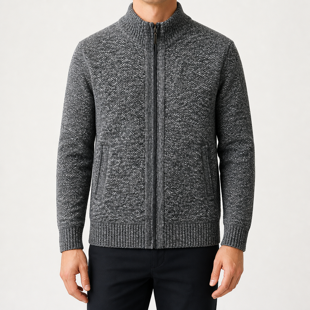 Nolan | Mens Zip Up Knitted Cardigan Jumper Sweater Cardigan, Dark Grey