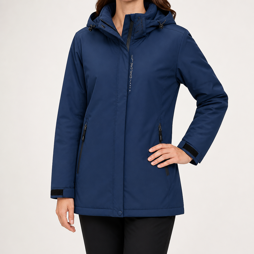 Noor | Womens Waterproof Jacket Windproof Hooded Ski Outdoor Coat, Dark Blue