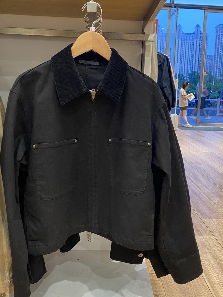 Nora | Womens Cropped Corduroy Collar Zip Work Jacket - 3