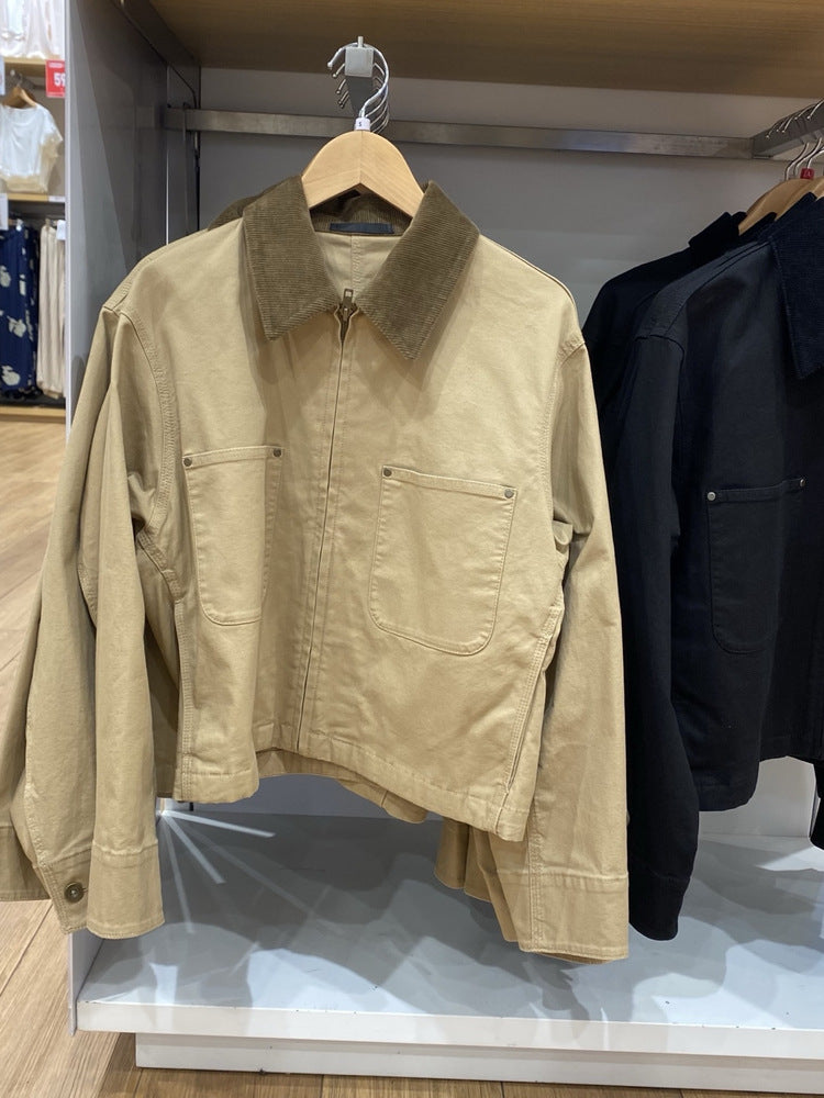 Nora | Womens Cropped Corduroy Collar Zip Work Jacket - 4