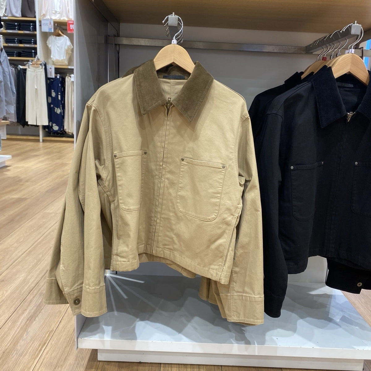 Nora | Womens Cropped Corduroy Collar Zip Work Jacket - Dark Beige