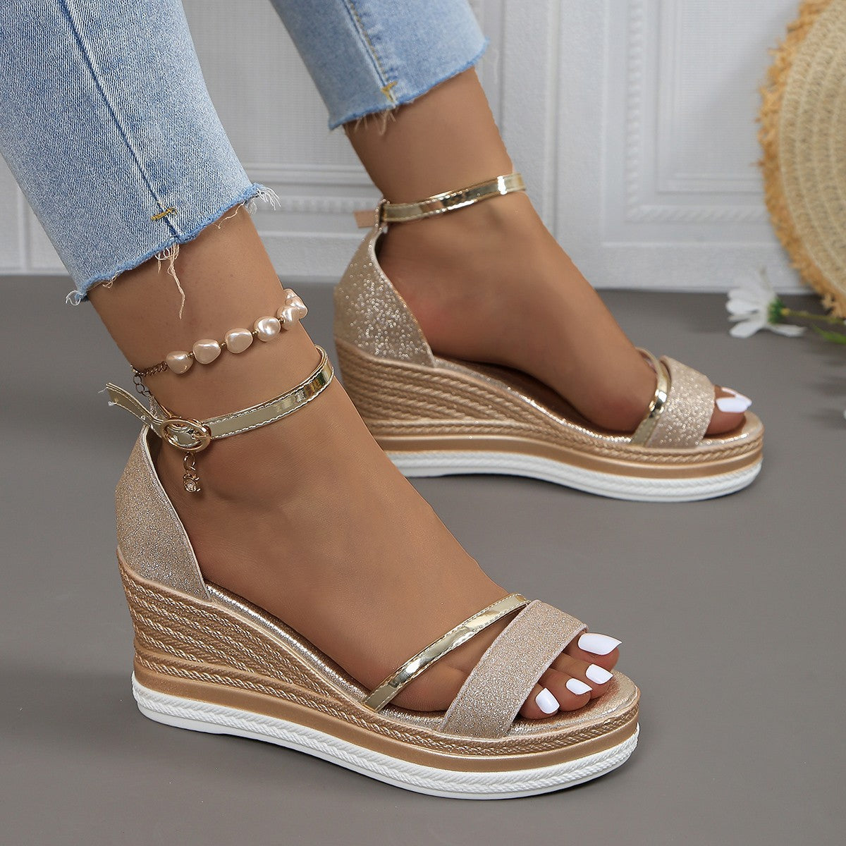 Oceane | Womens Platform Wedge Fish Mouth Black Sandals - 1