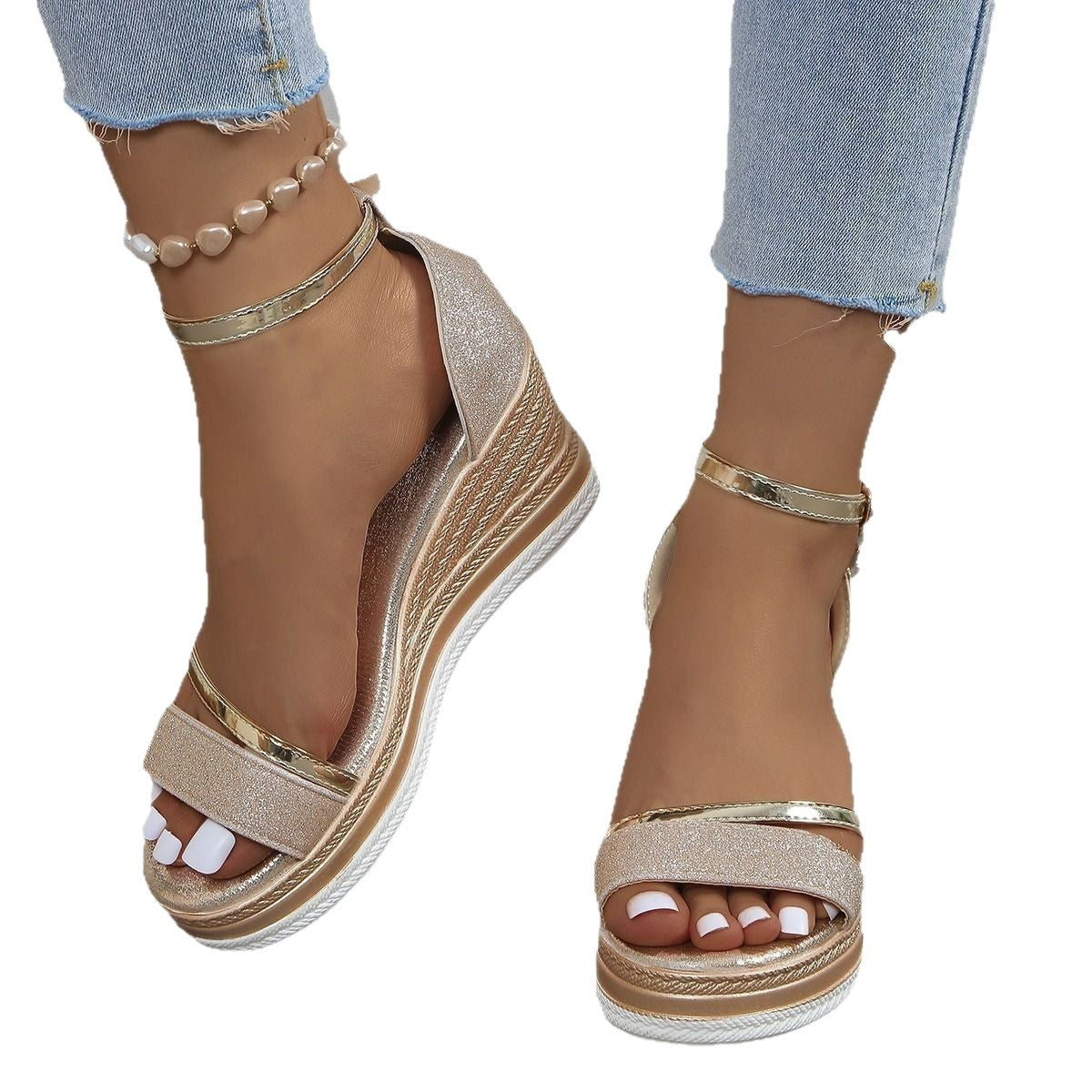 Oceane | Womens Platform Wedge Fish Mouth Black Sandals - 5