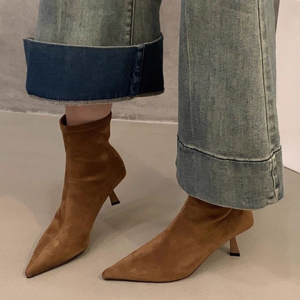 Odalys | Womens Pointed Toe Kitten Heel Suede Ankle Boots - 2