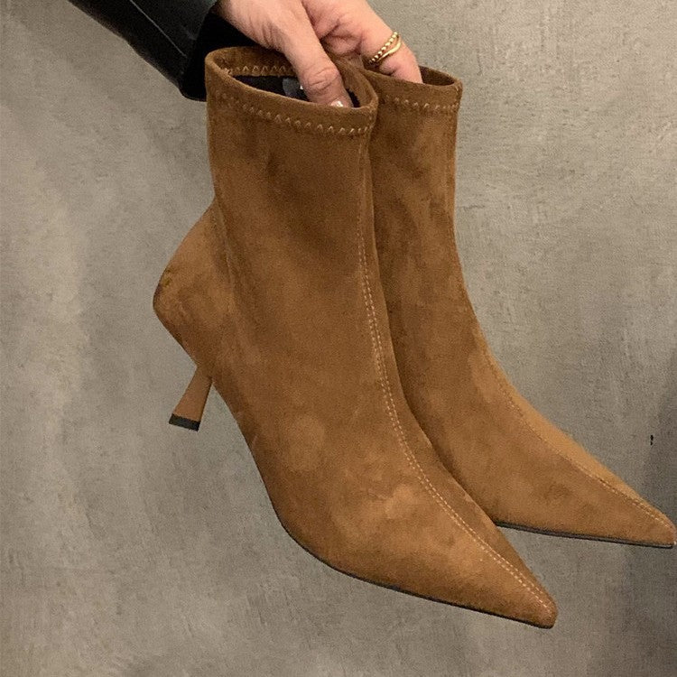 Odalys | Womens Pointed Toe Kitten Heel Suede Ankle Boots - 3