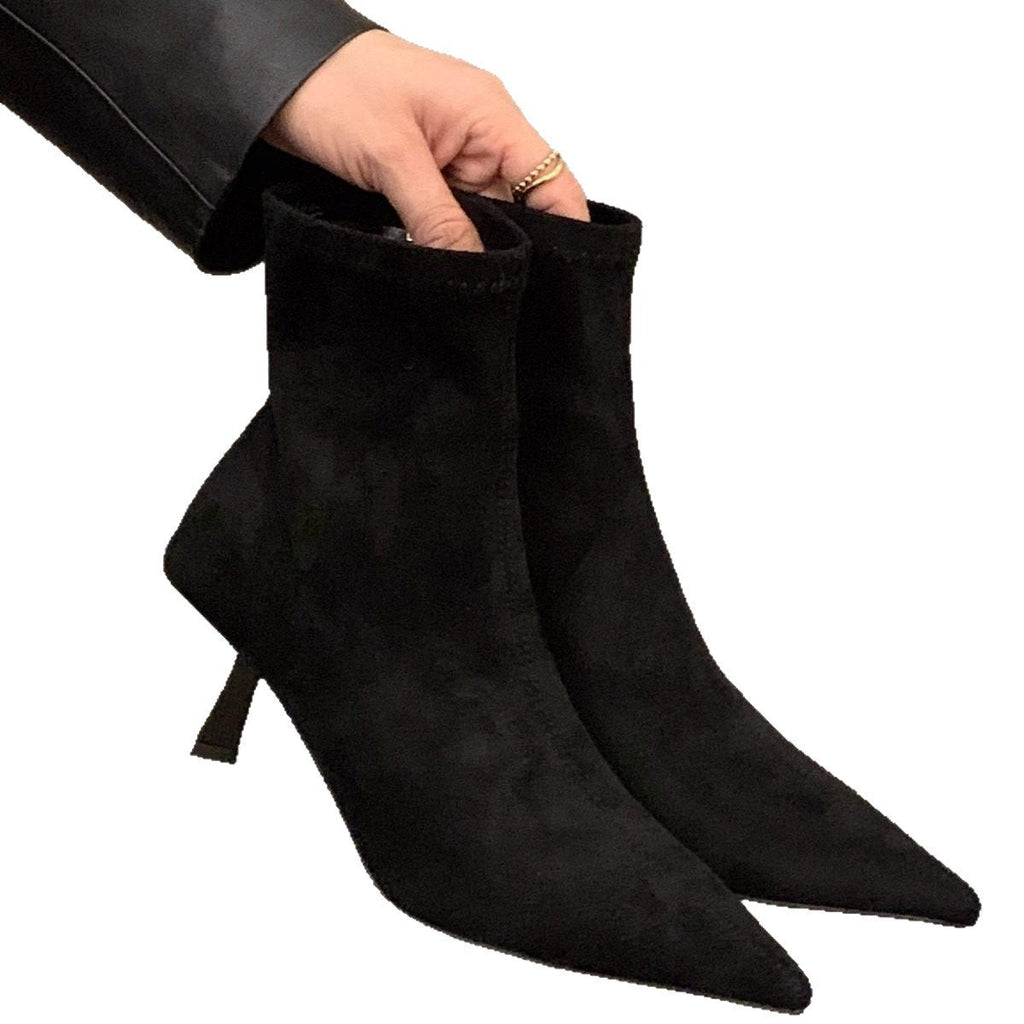 Odalys | Womens Pointed Toe Kitten Heel Suede Ankle Boots - 5