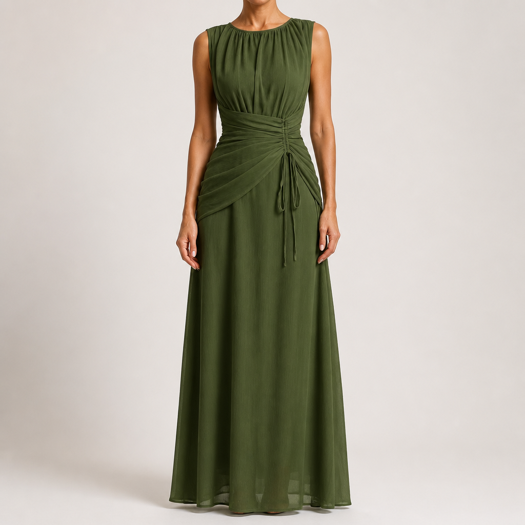 Odette | A Line Chiffon Maxi Wedding Guest Summer Dresses, Army Green