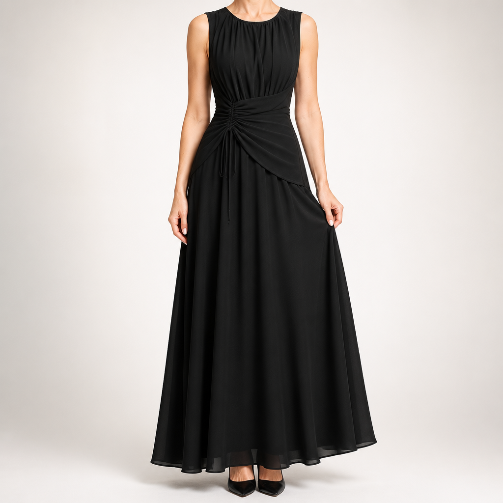 Odette | A Line Chiffon Maxi Wedding Guest Summer Dresses, Black