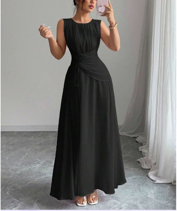 Odette | A Line Chiffon Maxi Wedding Guest Summer Dresses - Black