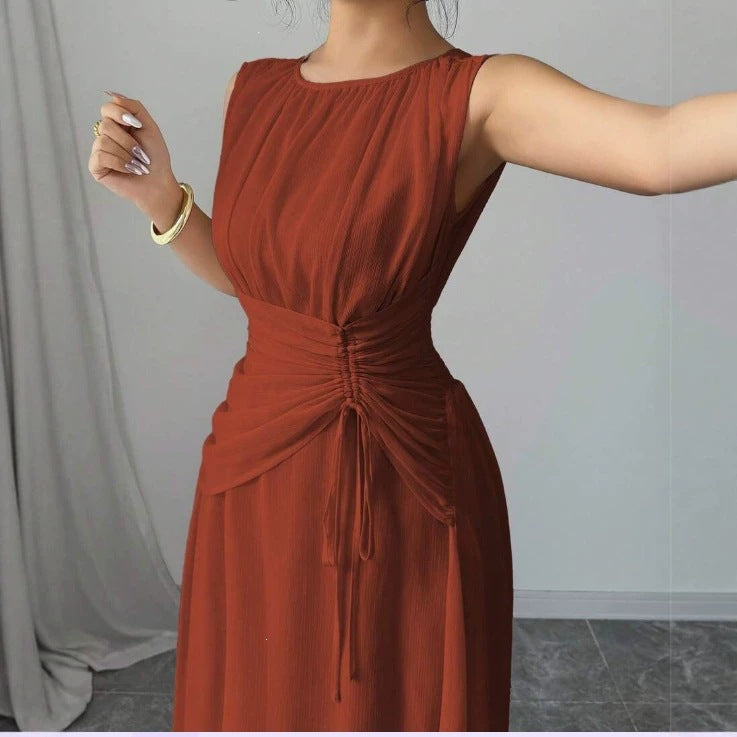 Odette | A Line Chiffon Maxi Wedding Guest Summer Dresses - Brick Red