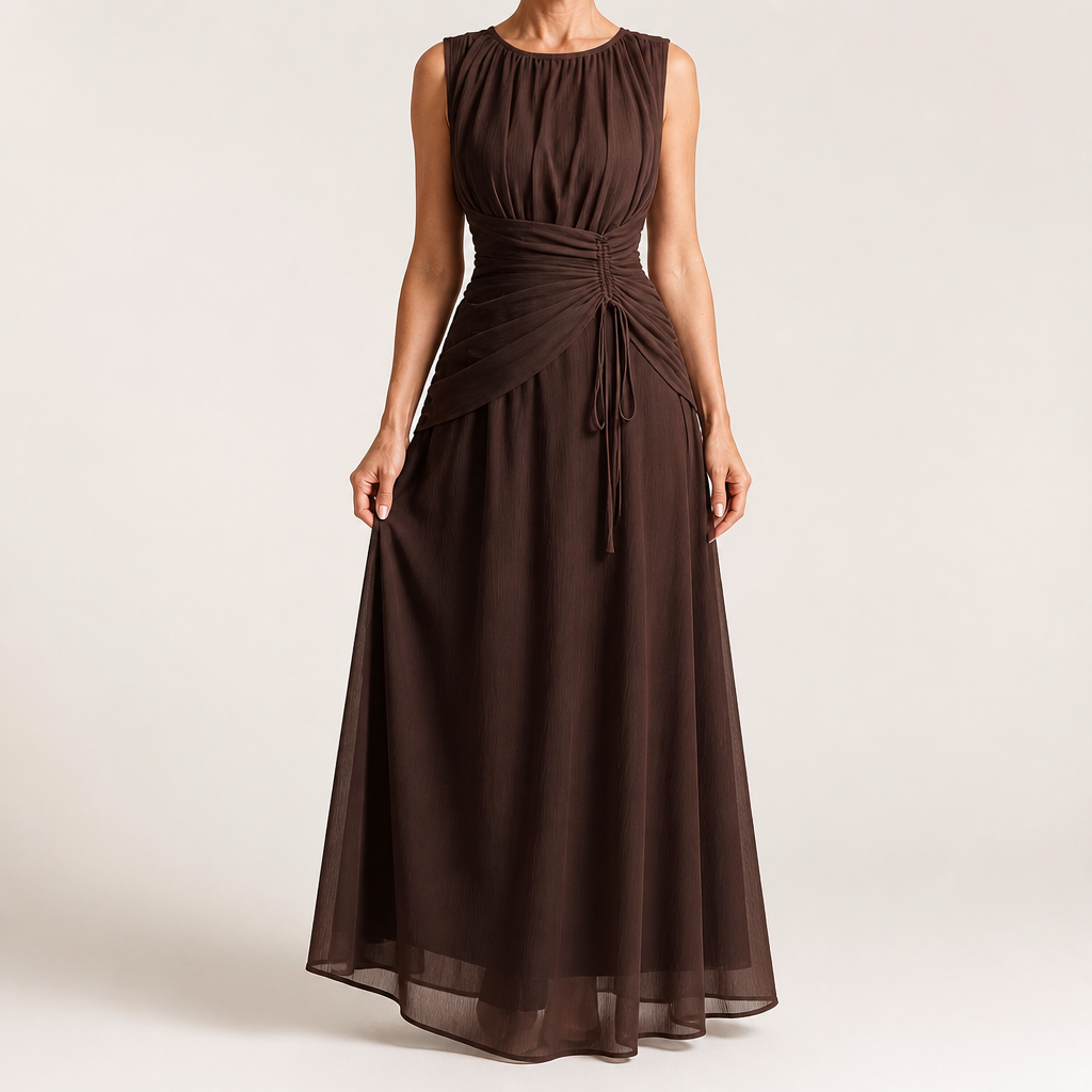 Odette | A Line Chiffon Maxi Wedding Guest Summer Dresses, Brown