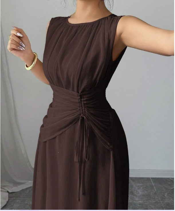 Odette | A Line Chiffon Maxi Wedding Guest Summer Dresses - Brown