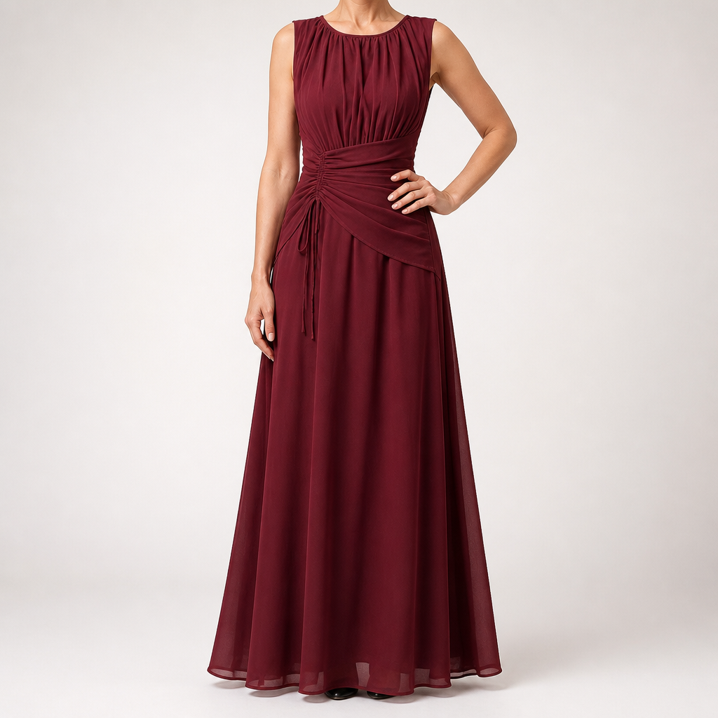 Odette | A Line Chiffon Maxi Wedding Guest Summer Dresses, Burgundy