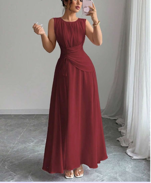 Odette | A Line Chiffon Maxi Wedding Guest Summer Dresses - Burgundy