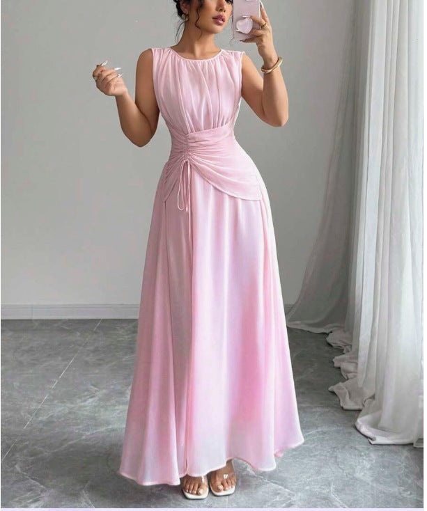 Odette | A Line Chiffon Maxi Wedding Guest Summer Dresses - Pink