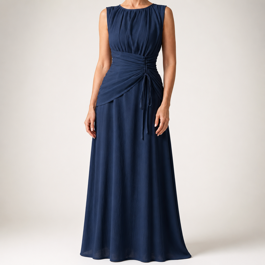 Odette | A Line Chiffon Maxi Wedding Guest Summer Dresses, Sea Blue