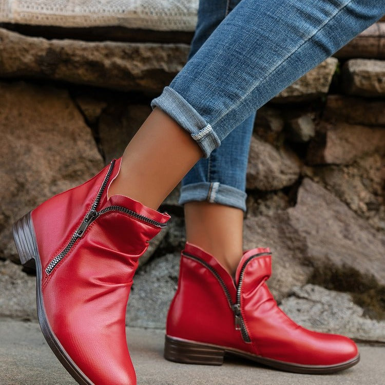 Odette | Womens Block Heel Zip Ankle Boots Combat Platform Booties - 2