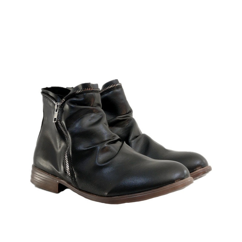 Odette | Womens Block Heel Zip Ankle Boots Combat Platform Booties - Black