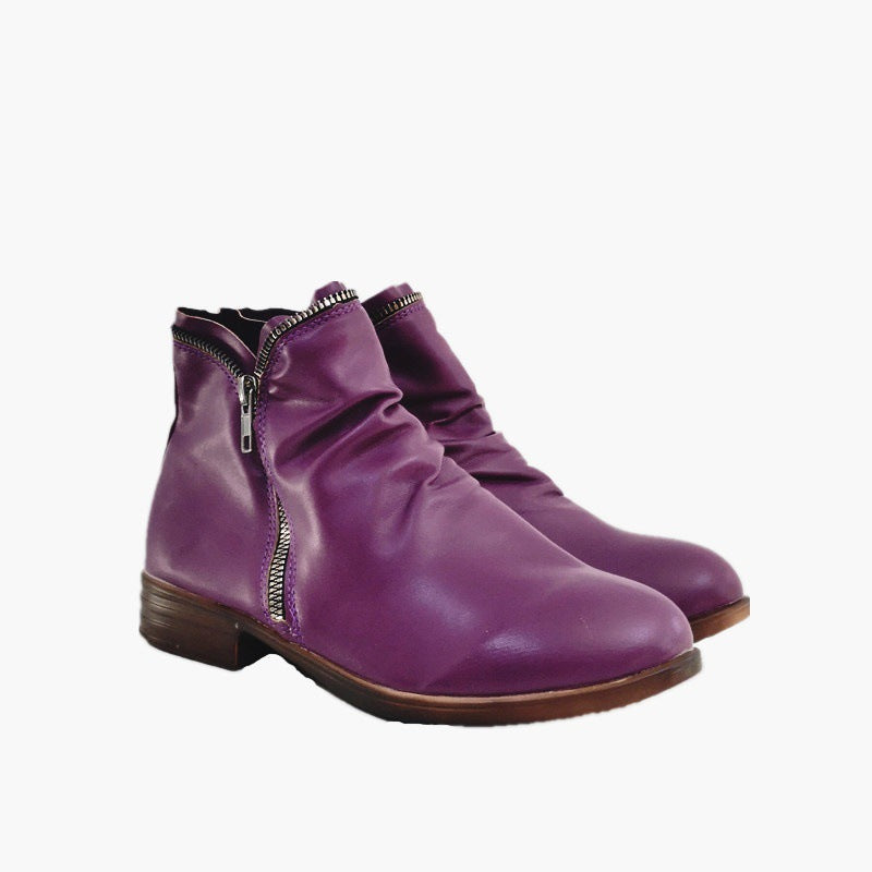 Odette | Womens Block Heel Zip Ankle Boots Combat Platform Booties - Purple