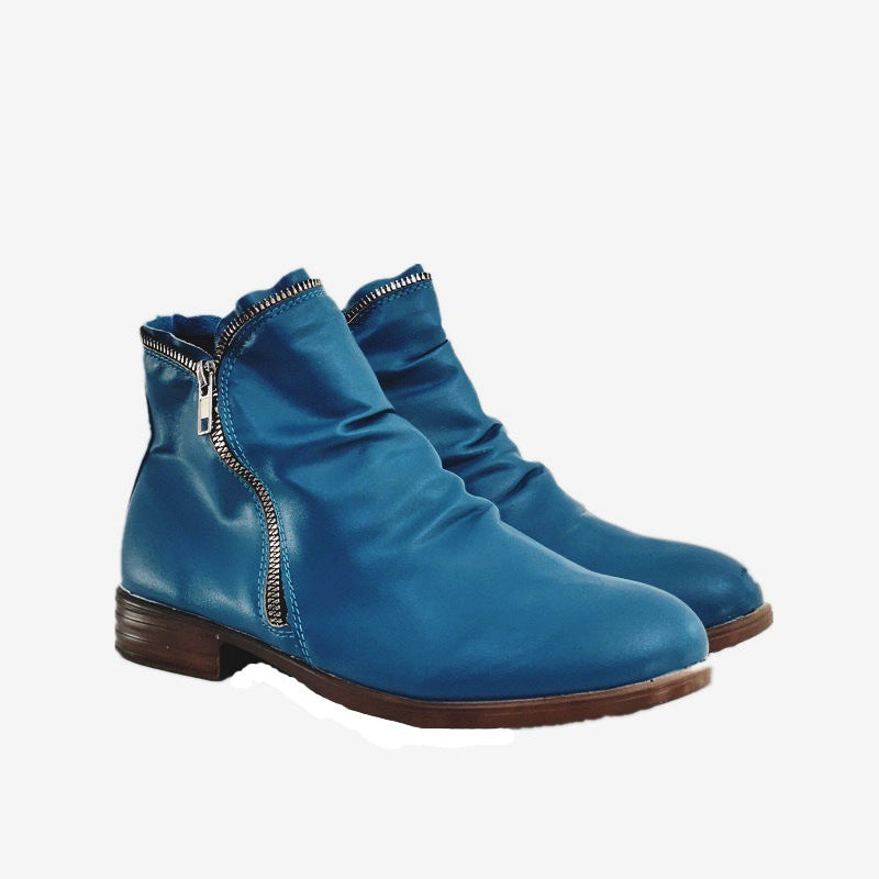 Odette | Womens Block Heel Zip Ankle Boots Combat Platform Booties - Sky Blue