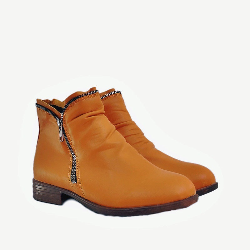 Odette | Womens Block Heel Zip Ankle Boots Combat Platform Booties - Yellow