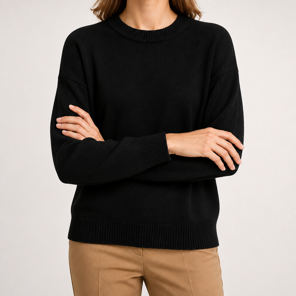 Odette | Womens Loose Round Neck Knitted Jumper Pullover Sweater, Black