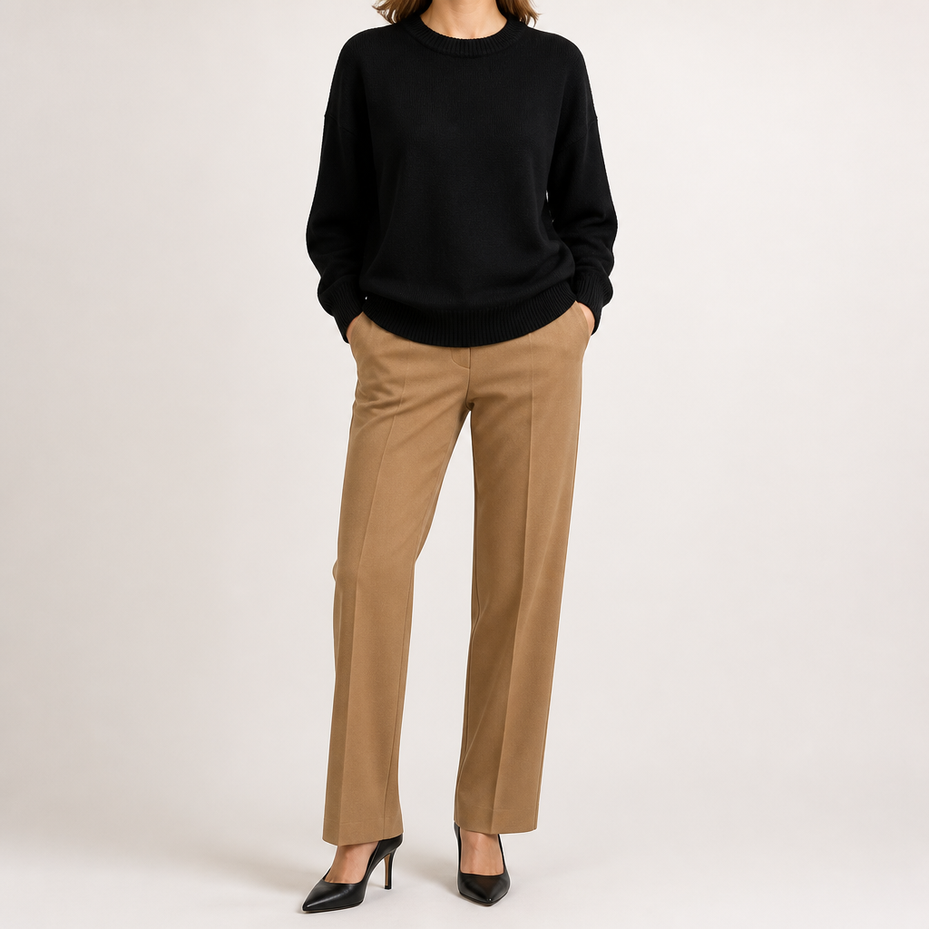 Odette | Womens Loose Round Neck Knitted Jumper Pullover Sweater, Black
