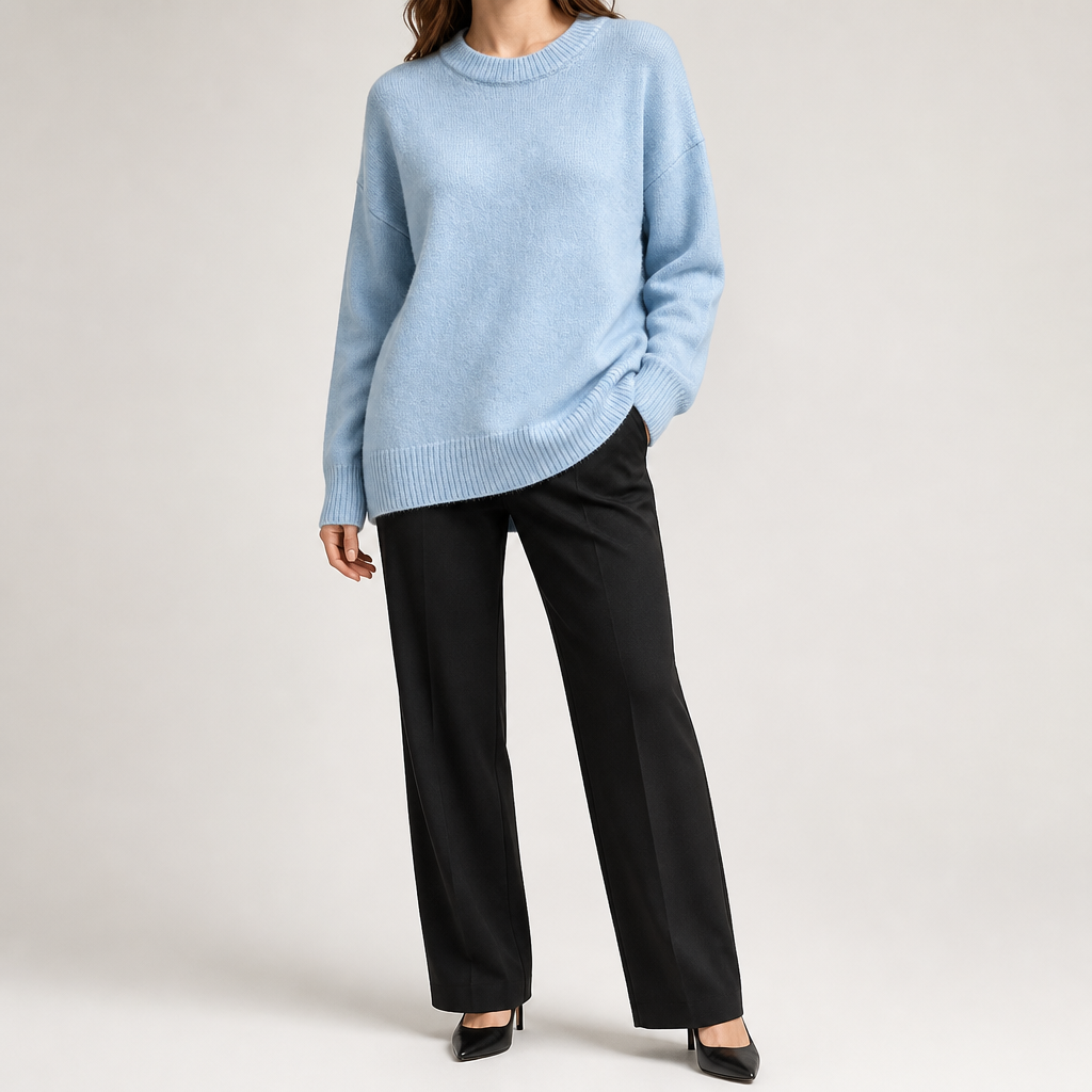 Odette | Womens Loose Round Neck Knitted Jumper Pullover Sweater, Blue