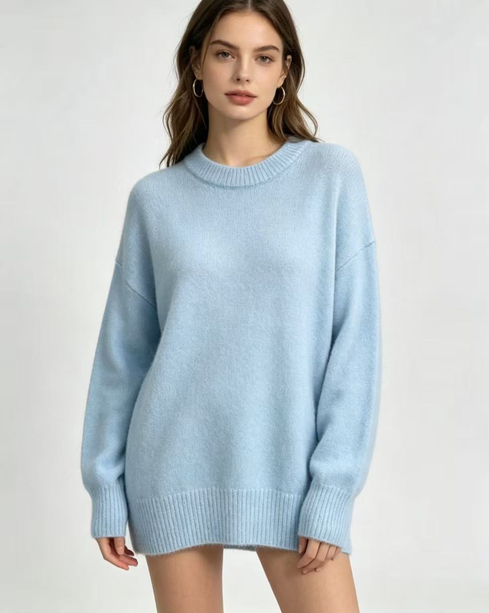 Odette | Womens Loose Round Neck Pullover Knitted Jumper - Blue