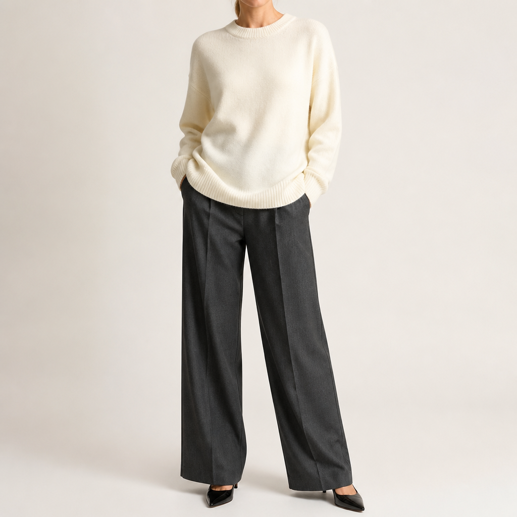 Odette | Womens Loose Round Neck Knitted Jumper Pullover Sweater, Off White