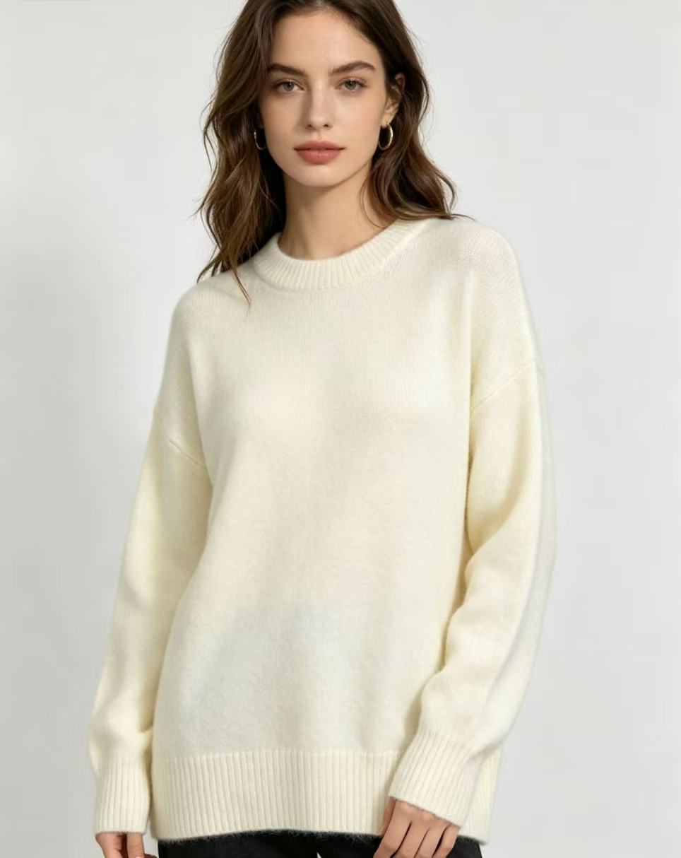 Odette | Womens Loose Round Neck Pullover Knitted Jumper - Off White