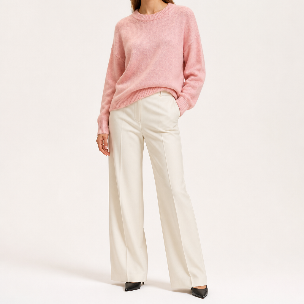 Odette | Womens Loose Round Neck Knitted Jumper Pullover Sweater, Pink