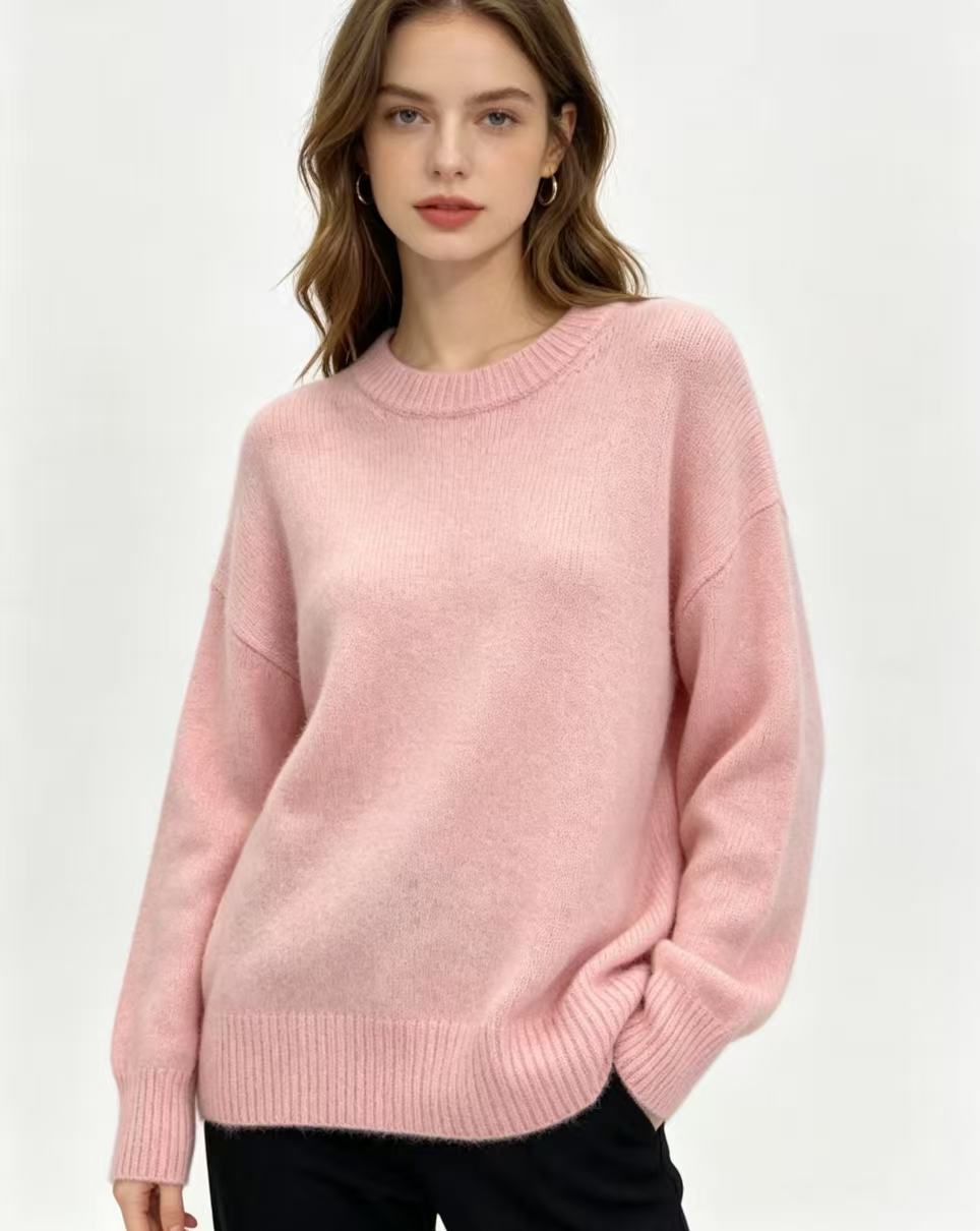 Odette | Womens Loose Round Neck Pullover Knitted Jumper - Pink