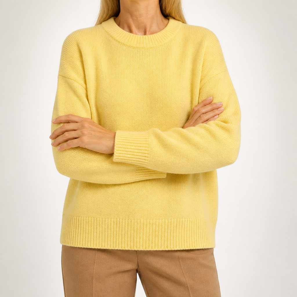 Odette | Womens Loose Round Neck Knitted Jumper Pullover Sweater, Yellow