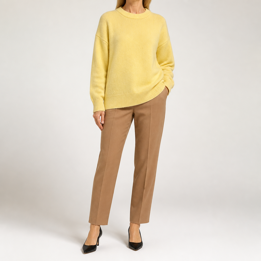 Odette | Womens Loose Round Neck Knitted Jumper Pullover Sweater, Yellow