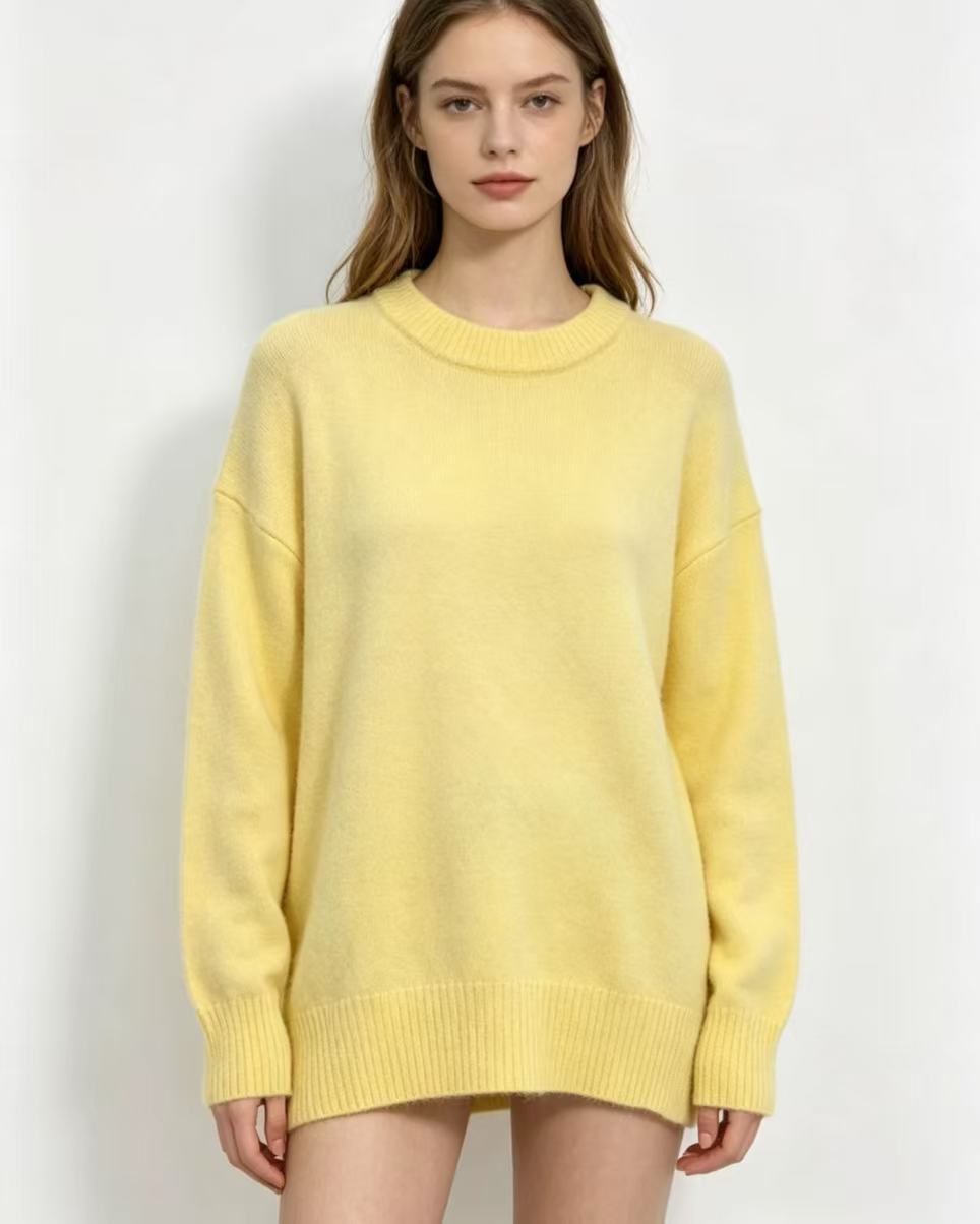 Odette | Womens Loose Round Neck Pullover Knitted Jumper - Yellow