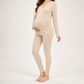 Odette | Womens Maternity Nursing Cotton Long Sleeve Loungewear Set, Beige