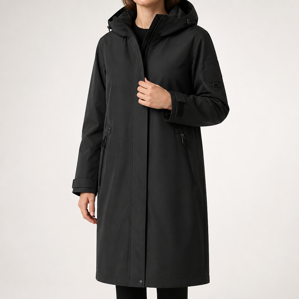 Odile | Womens Waterproof Jacket Hooded Windproof Outdoor Rain Coat, Black