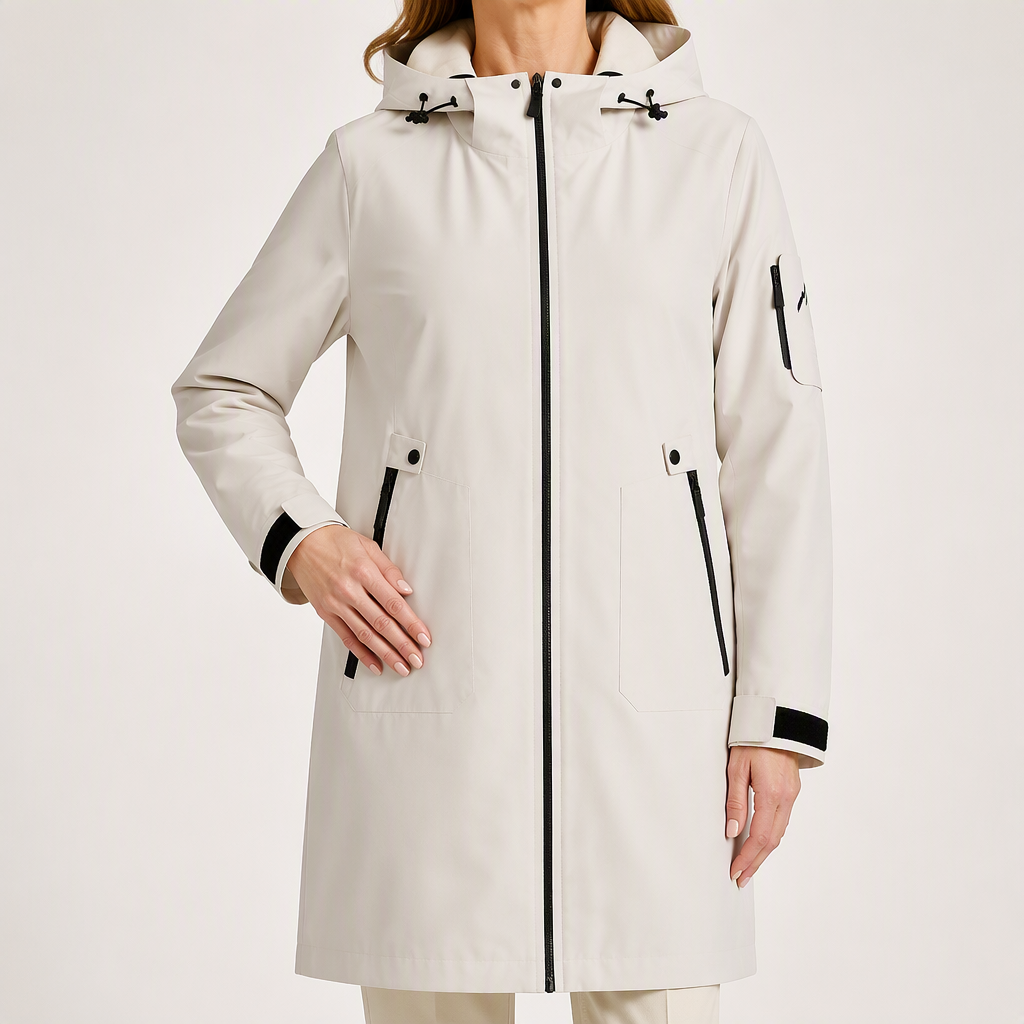 Odile | Womens Waterproof Jacket Hooded Windproof Outdoor Rain Coat, Ivory
