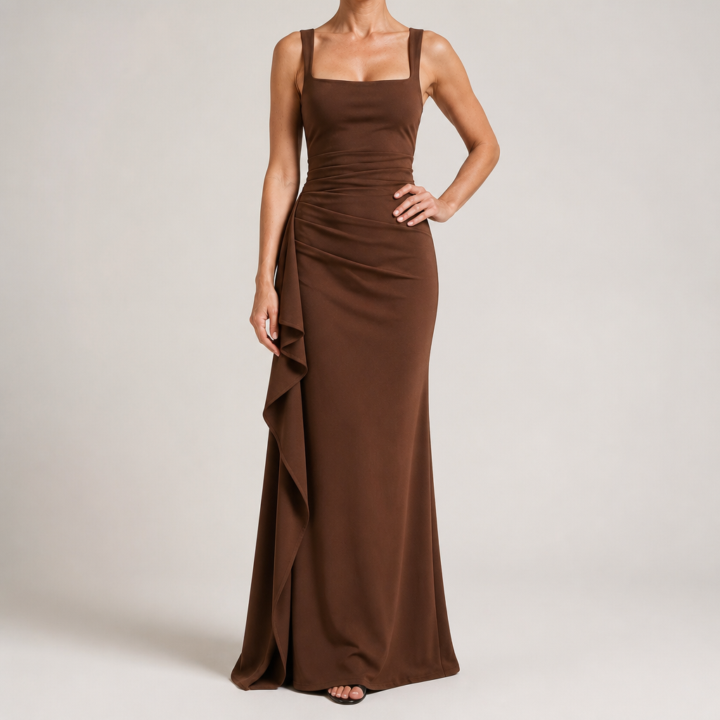 Ondine | Womens Wedding Guest Maxi Strapless Backless High Slit Dresses, Brown