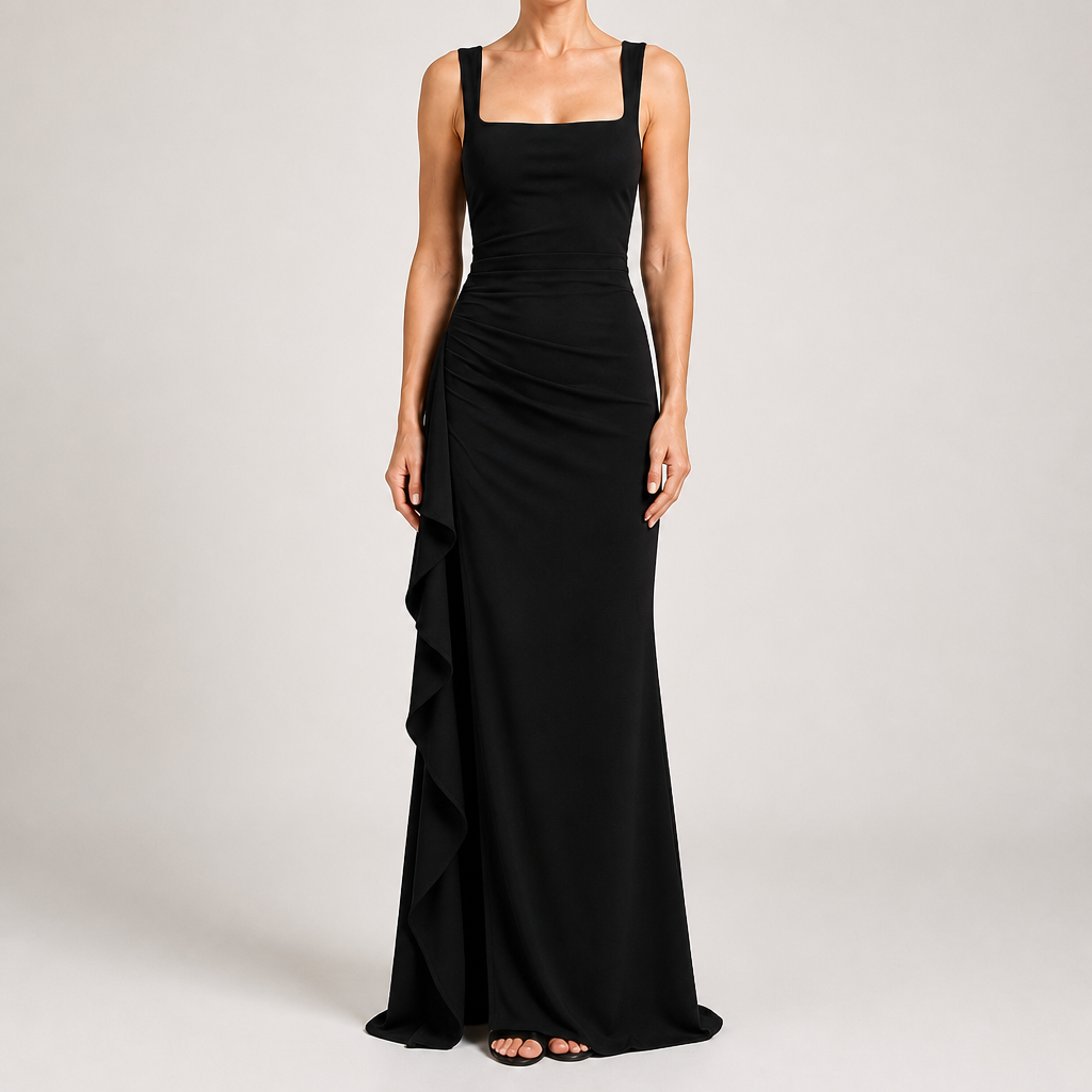 Ondine Womens Strapless High Slit Maxi Dress, Black